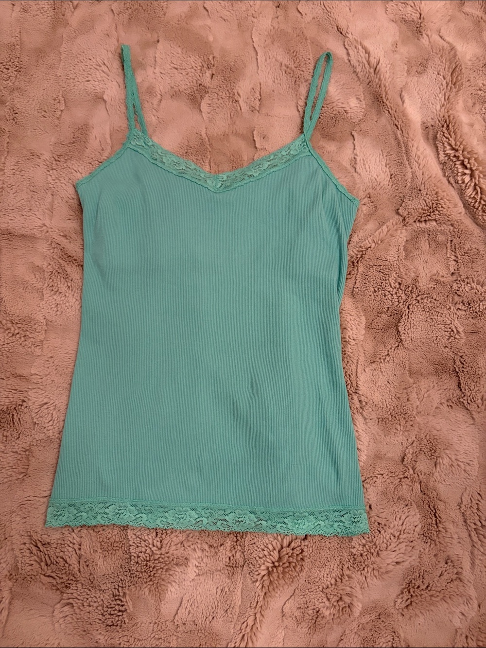 Brandy Melville Seafoam Green Lace-Trim Ribbed Tank (never worn, without tags)